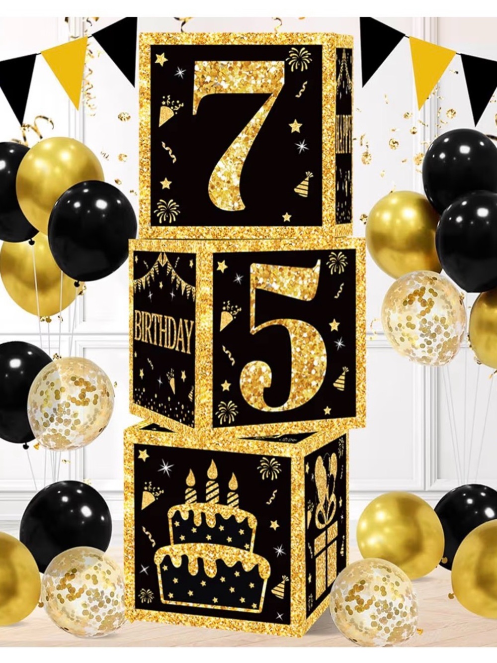 75th Birthday Stacking Boxes & Banner Bundle